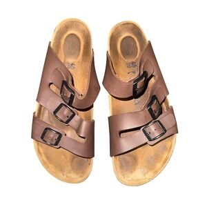 Betula Brown Leather Double Strap Cork Footbed Sandals Women's Size 40 260